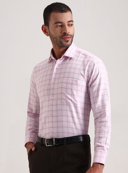Pink Checked Slim Fit Formal Shirt | JadeBlue Super Luxe