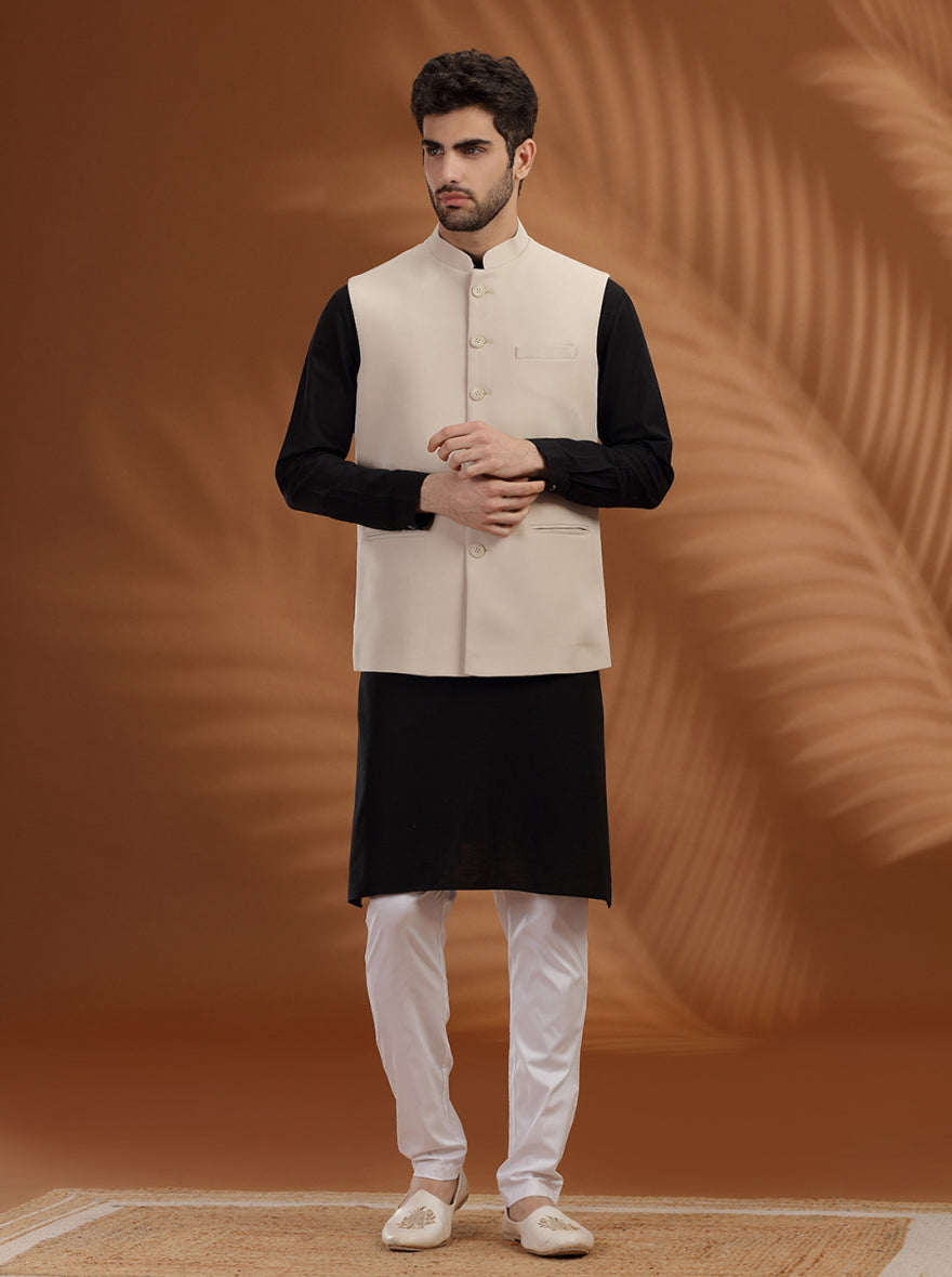 Cream Solid Waistcoat | Greenfibre