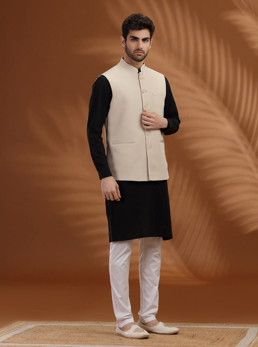 Cream Solid Waistcoat | Greenfibre