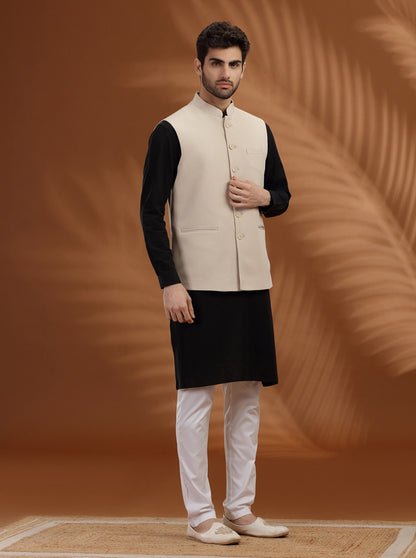 Cream Solid Waistcoat | Greenfibre
