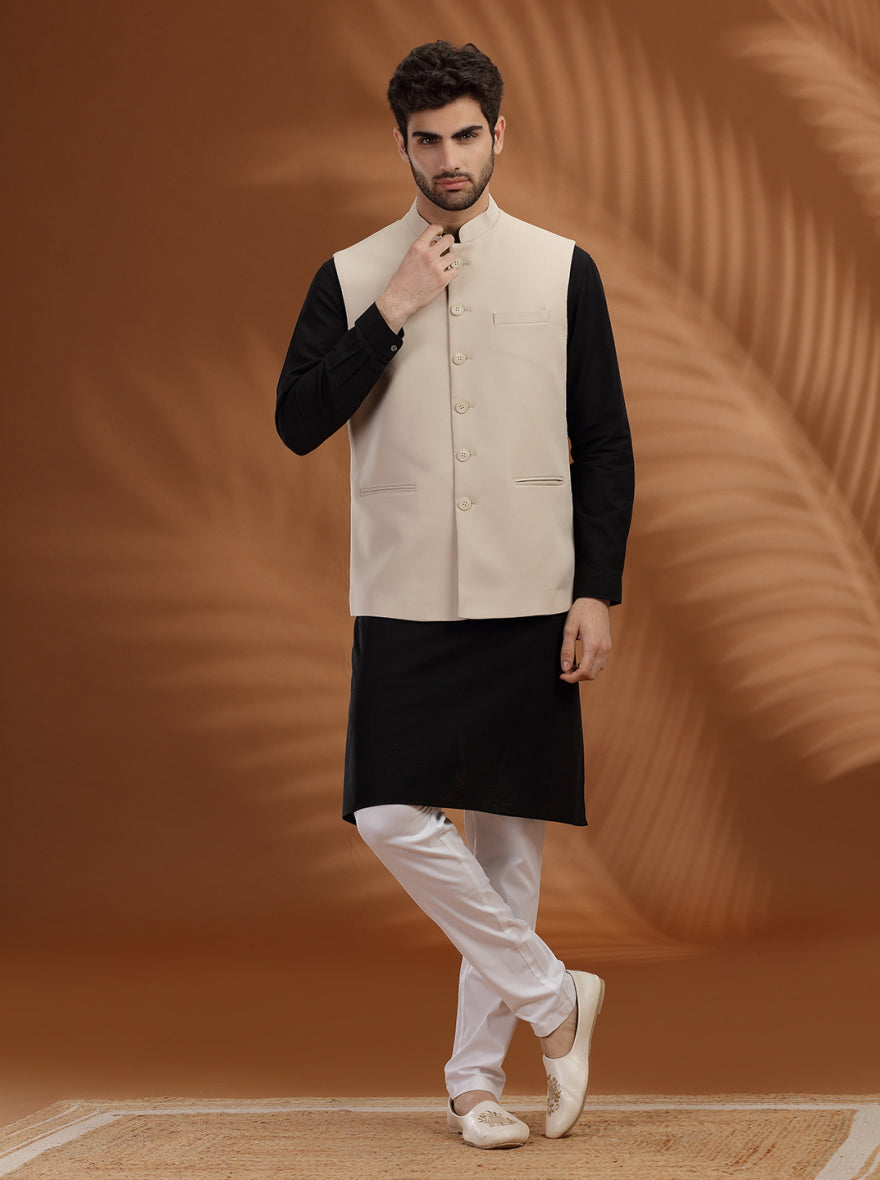 Cream Solid Waistcoat | Greenfibre