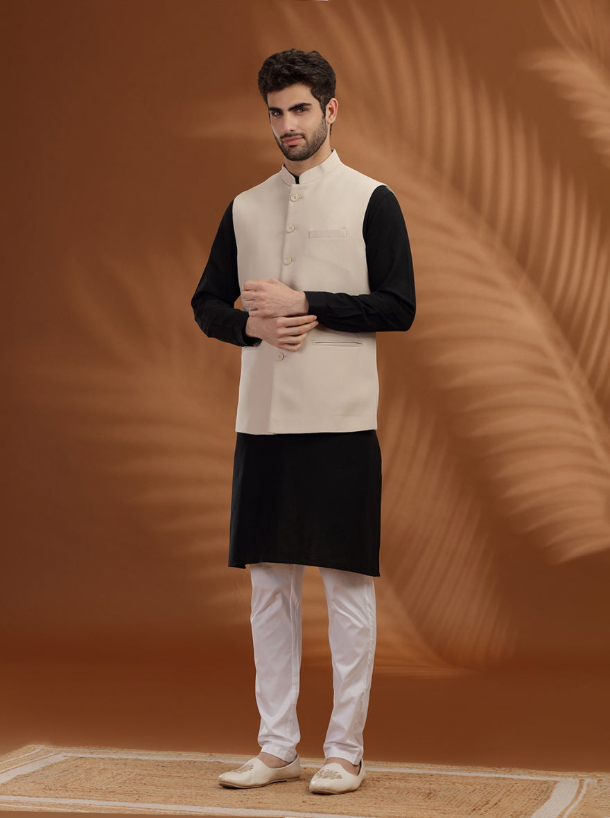 Cream Solid Waistcoat | Greenfibre