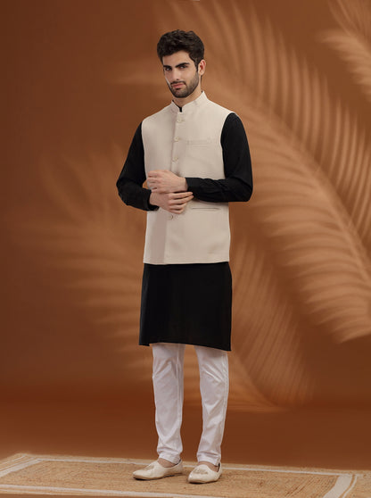 Cream Solid Waistcoat | Greenfibre