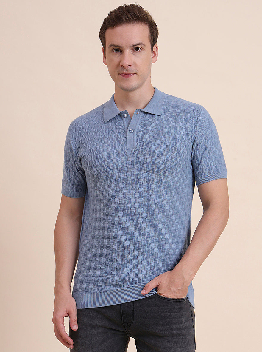 Sky Blue Solid Slim Fit T-Shirt | JadeBlue