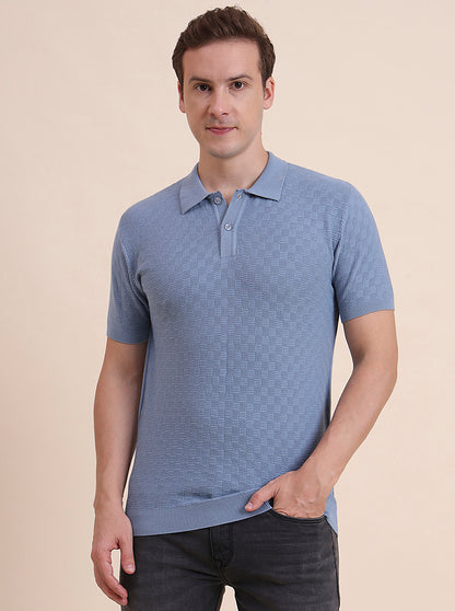 Sky Blue Solid Slim Fit T-Shirt | JadeBlue