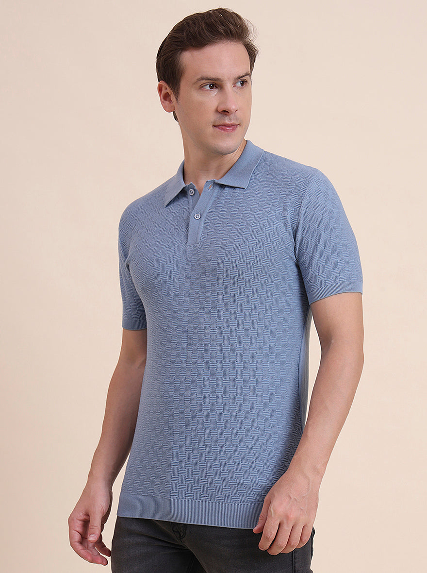 Sky Blue Solid Slim Fit T-Shirt | JadeBlue