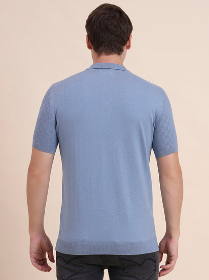 Sky Blue Solid Slim Fit T-Shirt | JadeBlue