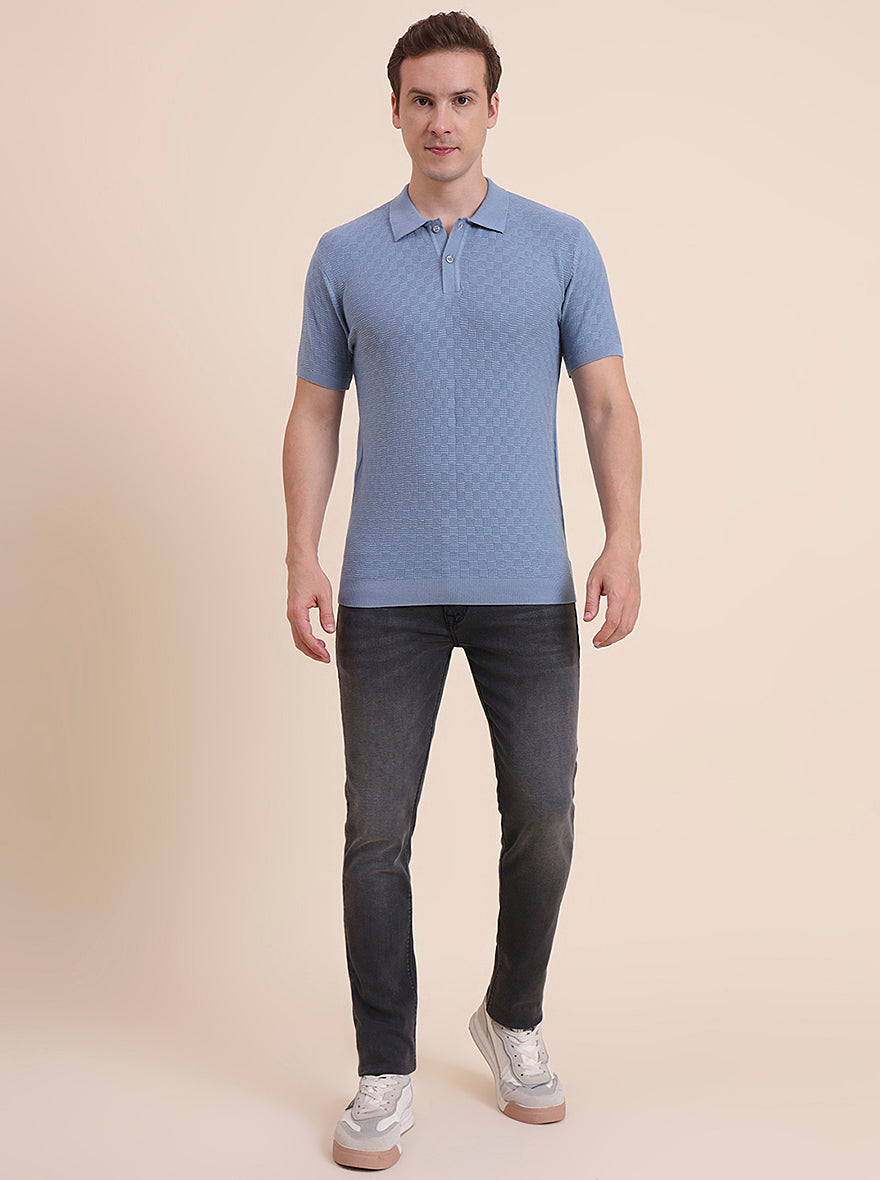 Sky Blue Solid Slim Fit T-Shirt | JadeBlue