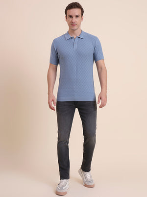 Sky Blue Solid Slim Fit T-Shirt | JadeBlue