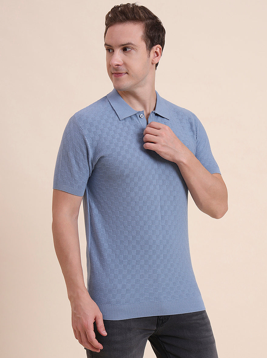Sky Blue Solid Slim Fit T-Shirt | JadeBlue