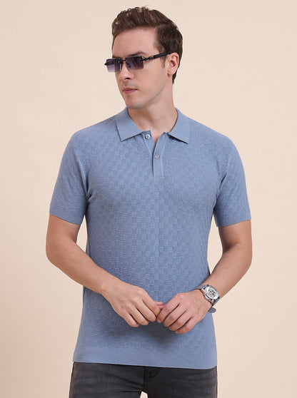 Sky Blue Solid Slim Fit T-Shirt | JadeBlue