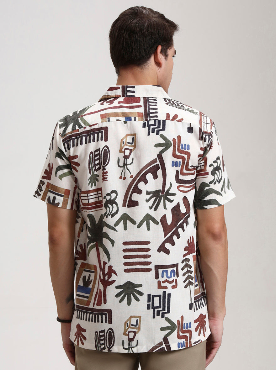 Beige Printed Slim Fit Casual Shirt | JadeBlue
