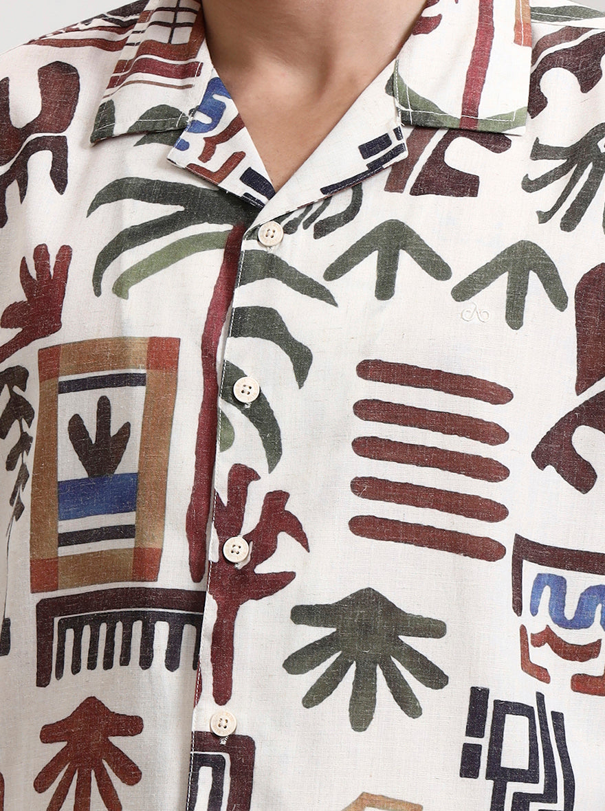 Beige Printed Slim Fit Casual Shirt | JadeBlue