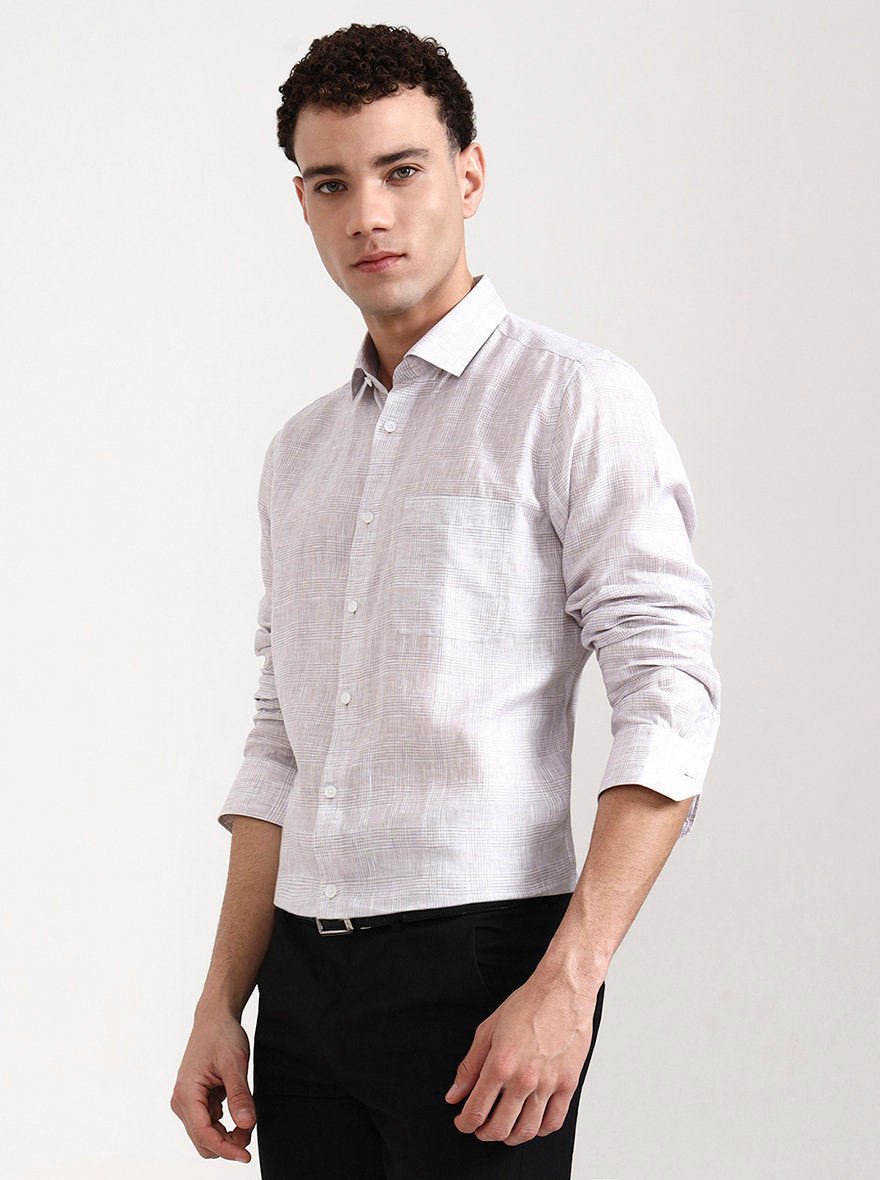 Grey Checked Slim Fit Formal Shirt | JadeBlue