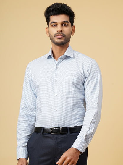 Light Blue Printed Slim Fit Formal Shirt | Metal