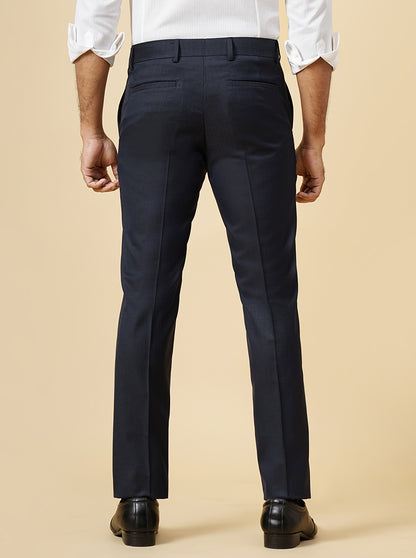 Navy Blue Checked Slim Fit Formal Trouser | Metal