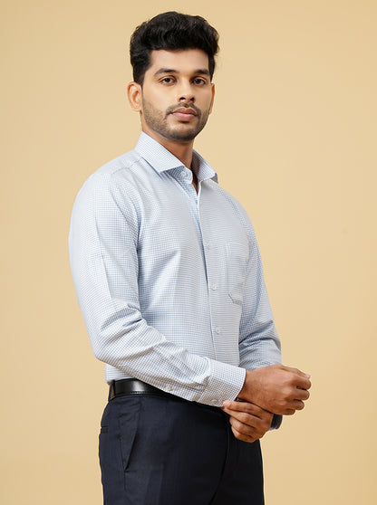 Light Blue Printed Slim Fit Formal Shirt | Metal