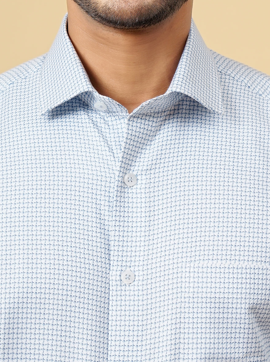 Light Blue Printed Slim Fit Formal Shirt | Metal