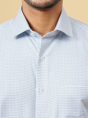 Light Blue Printed Slim Fit Formal Shirt | Metal