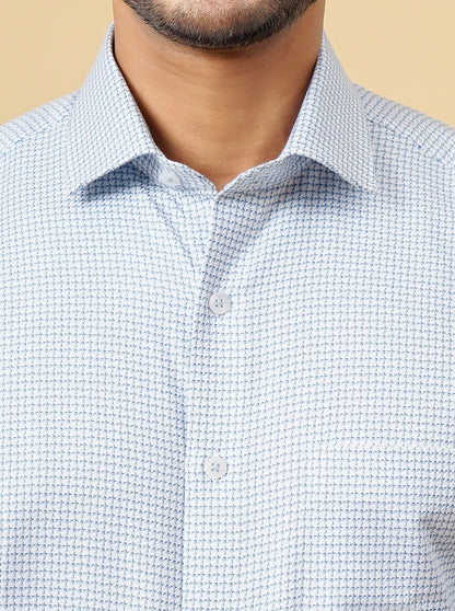 Light Blue Printed Slim Fit Formal Shirt | Metal