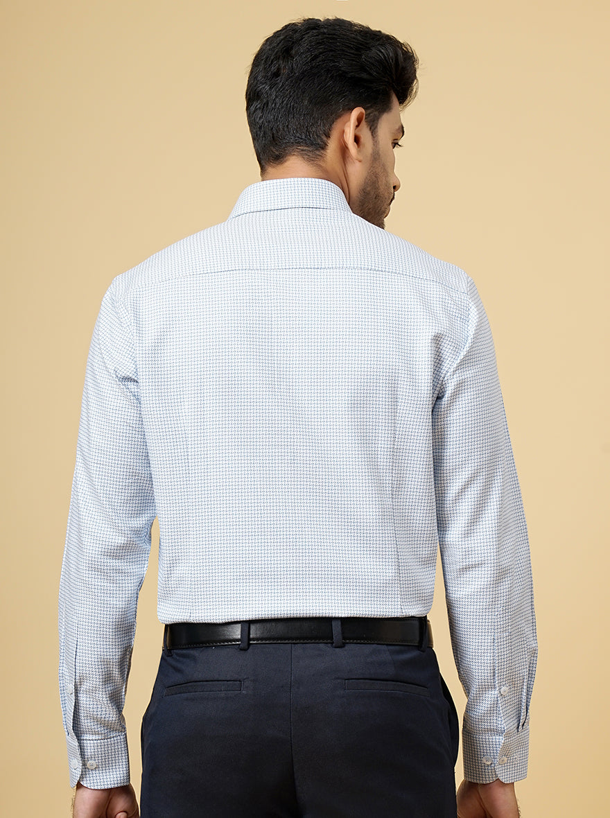 Light Blue Printed Slim Fit Formal Shirt | Metal