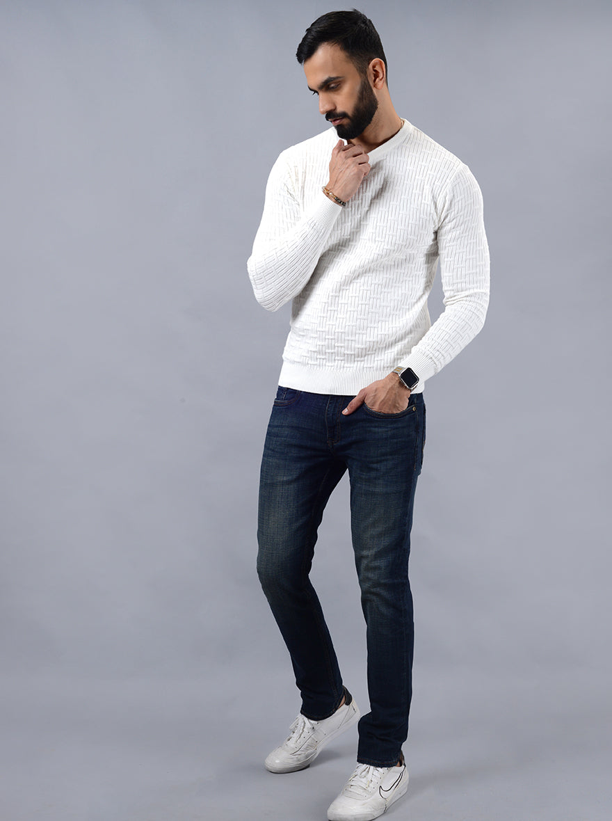 White Solid Slim Fit Winter T-Shirt | JadeBlue