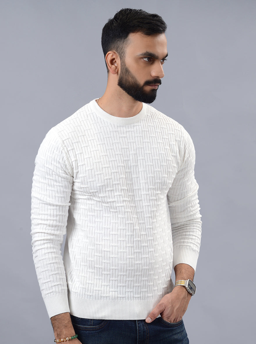 White Solid Slim Fit Winter T-Shirt | JadeBlue