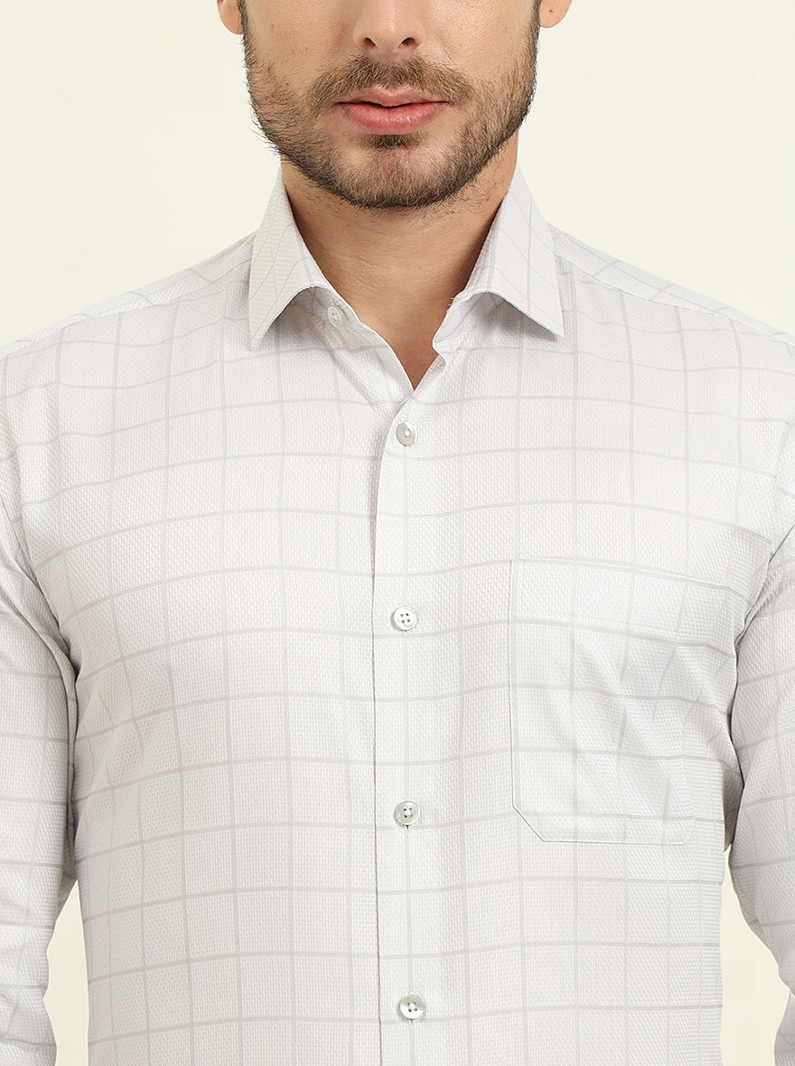 Grey & White Checked Slim Fit Formal Shirt | Metal