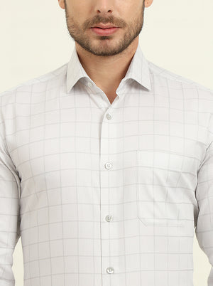 Grey & White Checked Slim Fit Formal Shirt | Metal