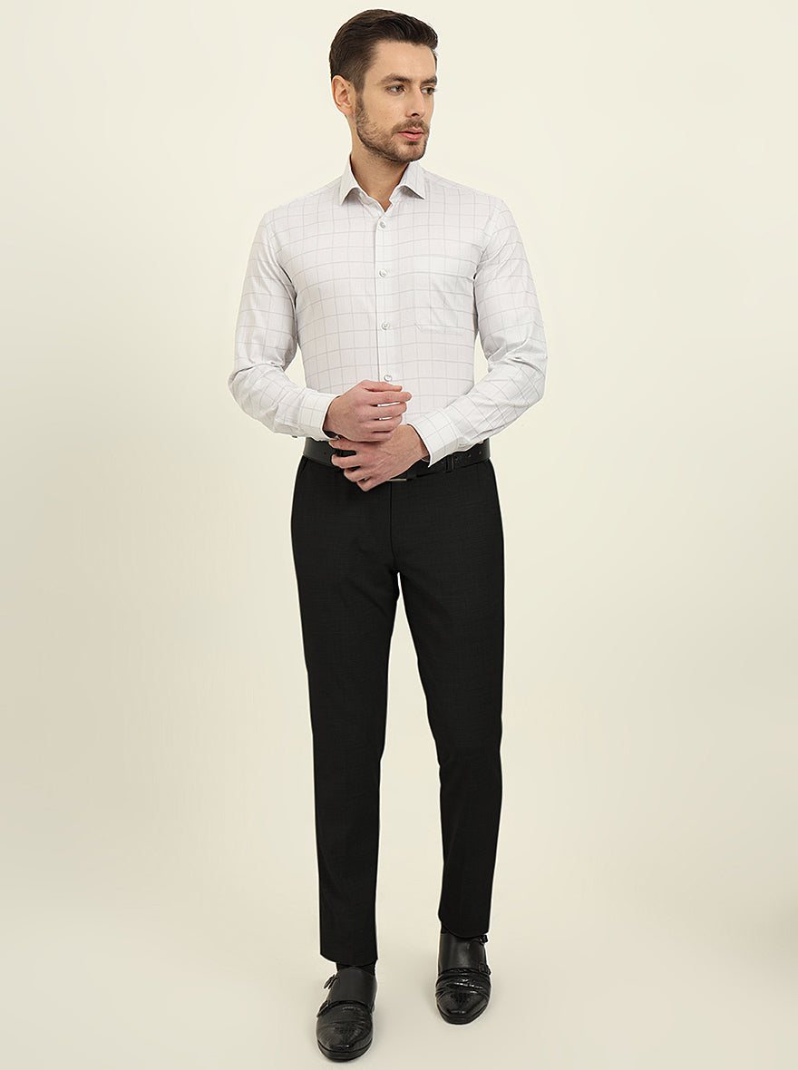 Grey & White Checked Slim Fit Formal Shirt | Metal
