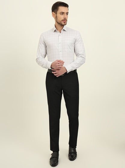 Grey & White Checked Slim Fit Formal Shirt | Metal