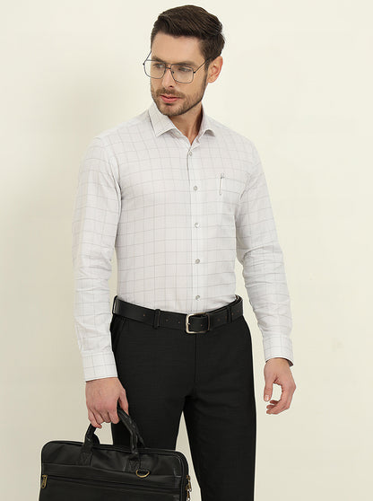 Grey & White Checked Slim Fit Formal Shirt | Metal