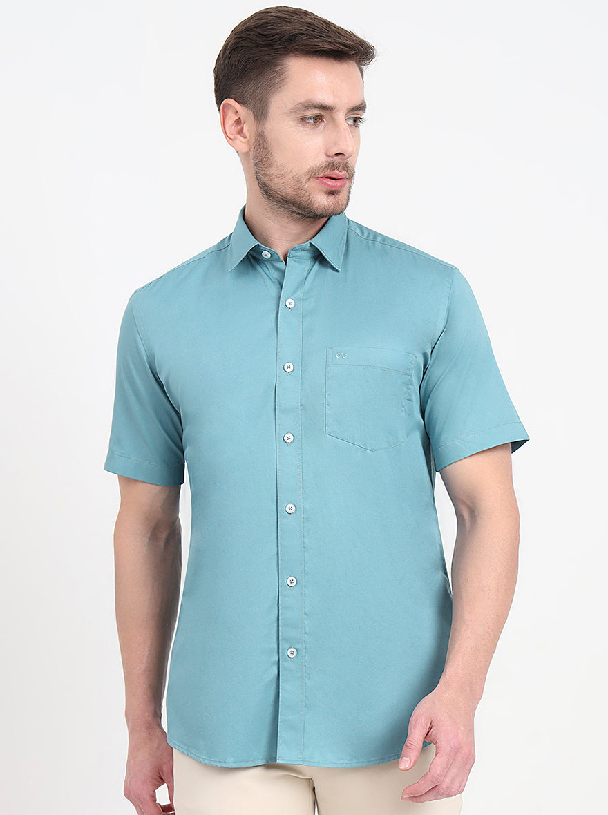 Sea Green Solid Smart Fit Semi Casual Shirt | JadeBlue