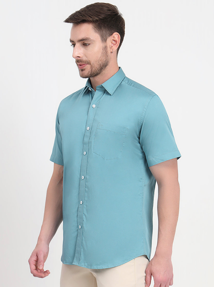 Sea Green Solid Smart Fit Semi Casual Shirt | JadeBlue