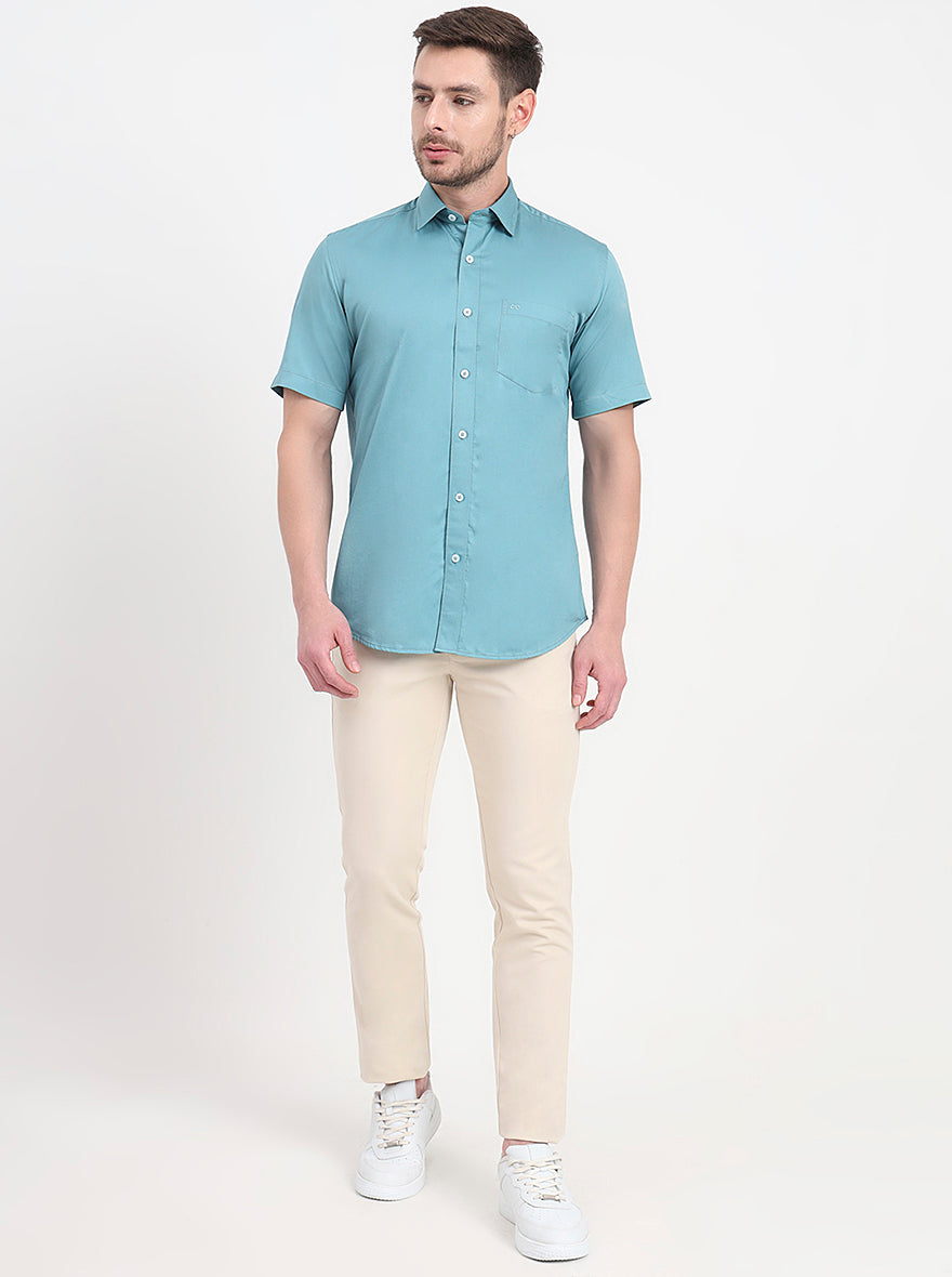 Sea Green Solid Smart Fit Semi Casual Shirt | JadeBlue