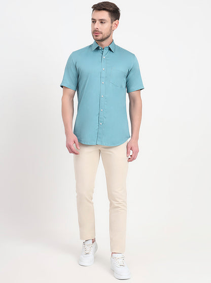 Sea Green Solid Smart Fit Semi Casual Shirt | JadeBlue