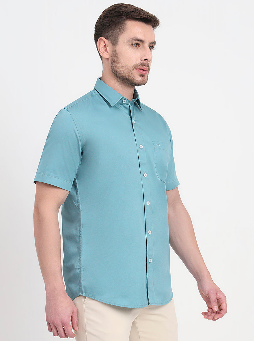 Sea Green Solid Smart Fit Semi Casual Shirt | JadeBlue