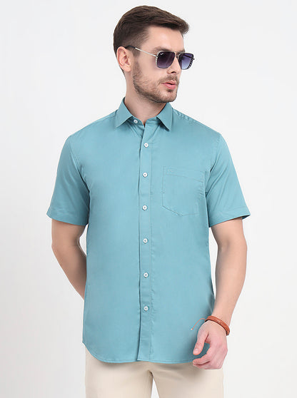 Sea Green Solid Smart Fit Semi Casual Shirt | JadeBlue