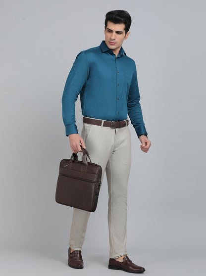 Peacock Blue Solid Slim Fit Party Wear Shirt | Greenfibre