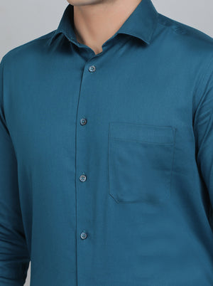Peacock Blue Solid Slim Fit Party Wear Shirt | Greenfibre