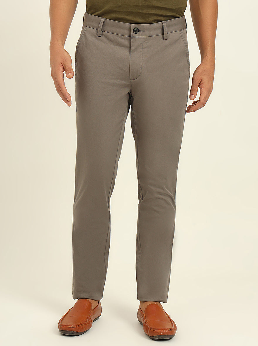 Grey Solid Uno Fit Casual Trouser | JadeBlue