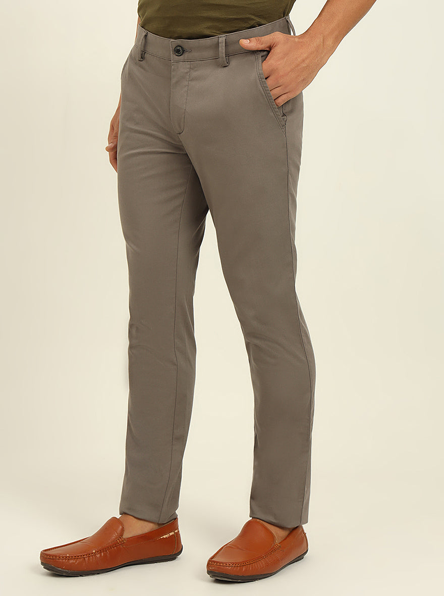 Grey Solid Uno Fit Casual Trouser | JadeBlue