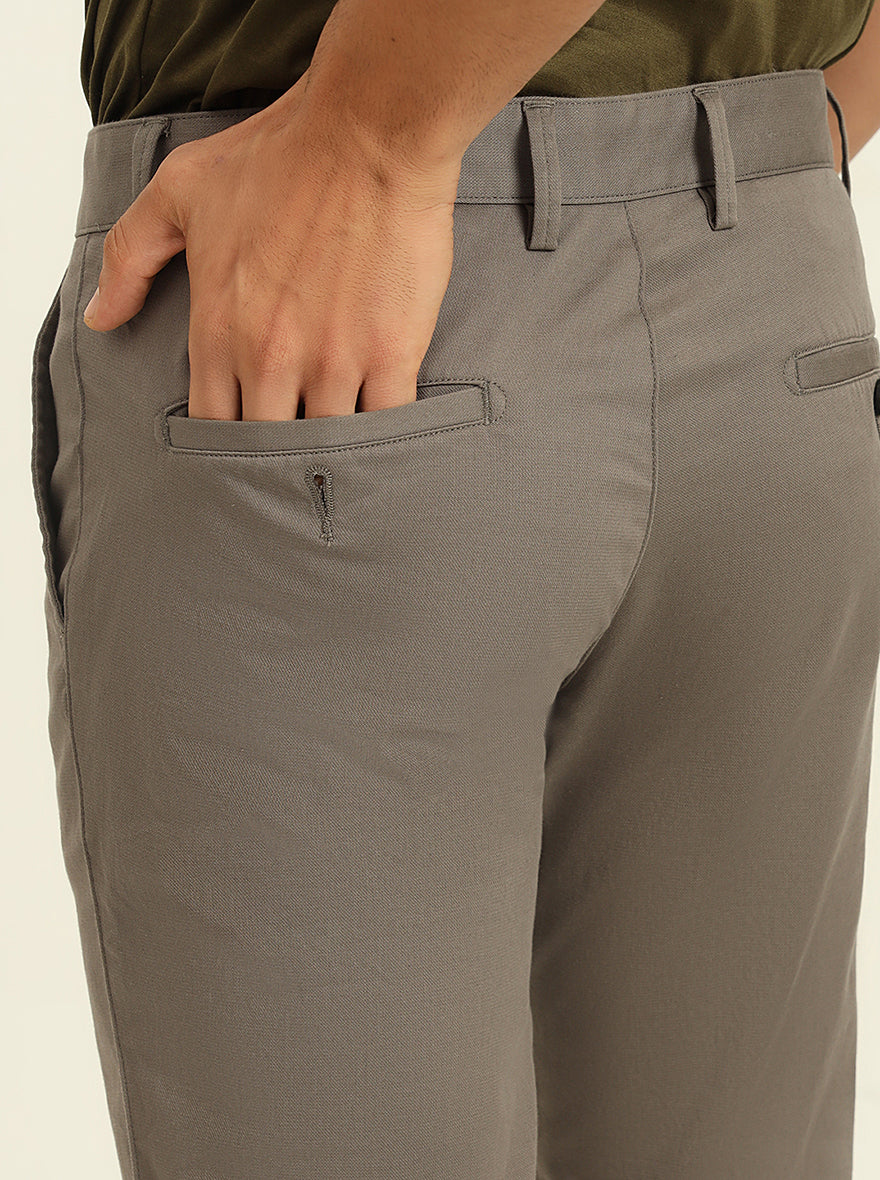 Grey Solid Uno Fit Casual Trouser | JadeBlue