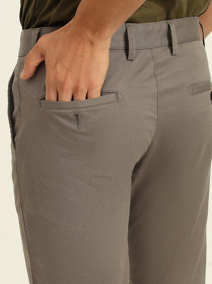 Grey Solid Uno Fit Casual Trouser | JadeBlue