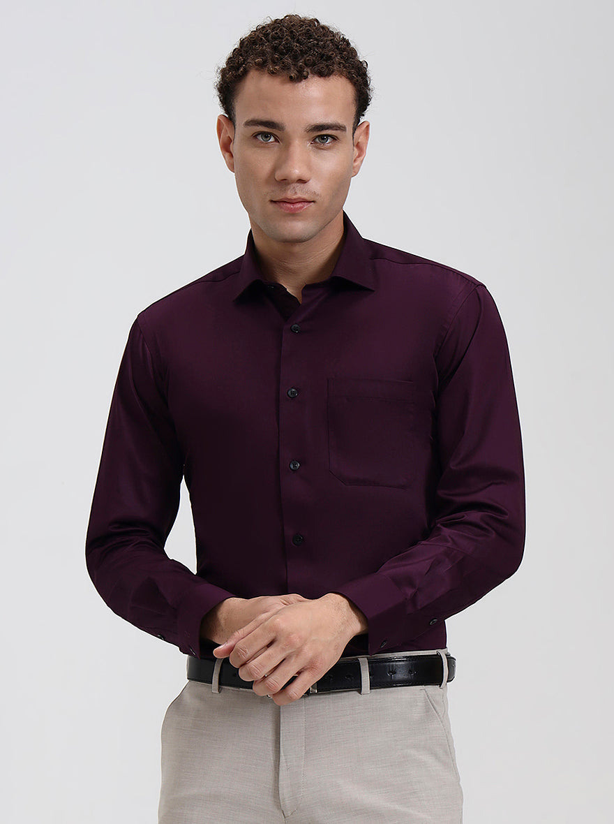 Dark Purple Solid Slim Fit Formal Shirt | Metal