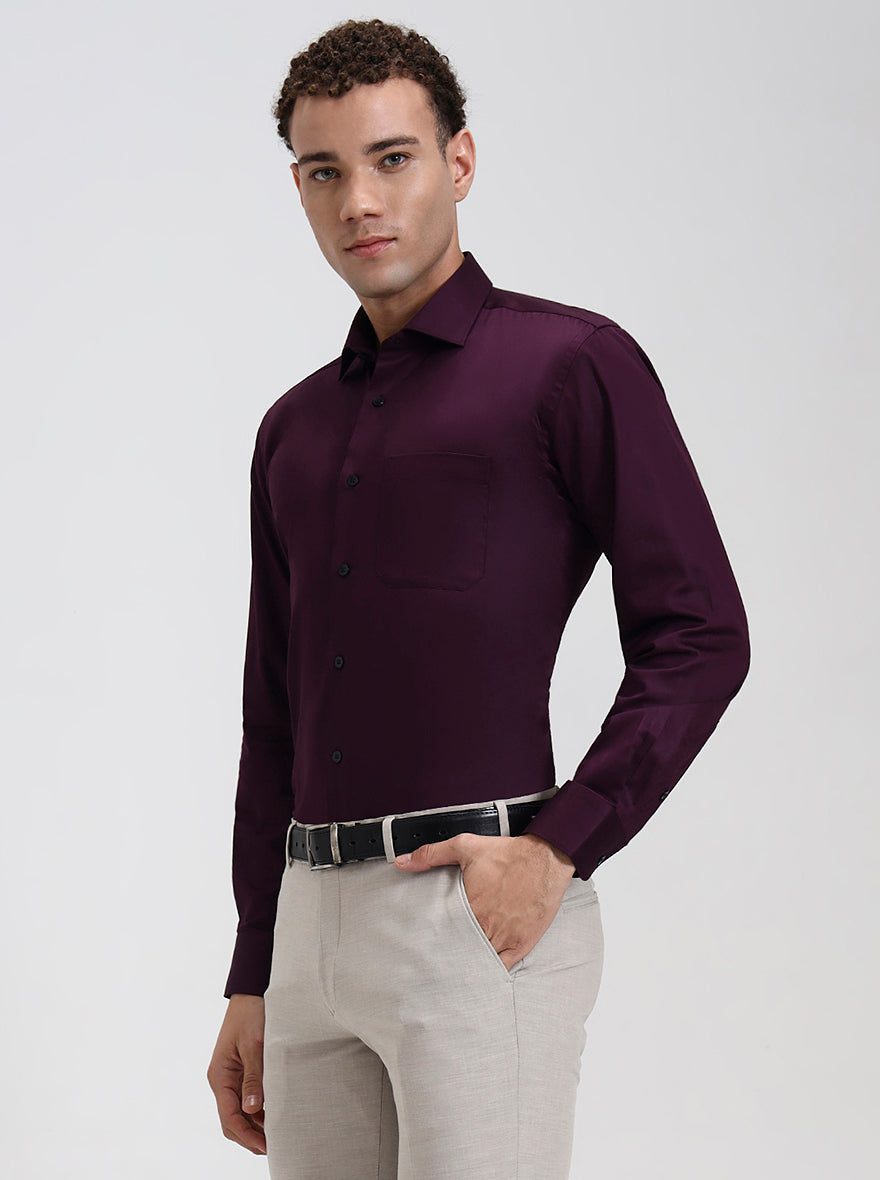 Dark Purple Solid Slim Fit Formal Shirt | Metal