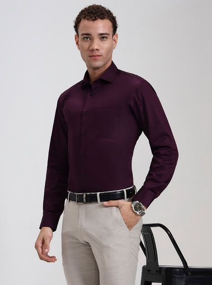 Dark Purple Solid Slim Fit Formal Shirt | Metal