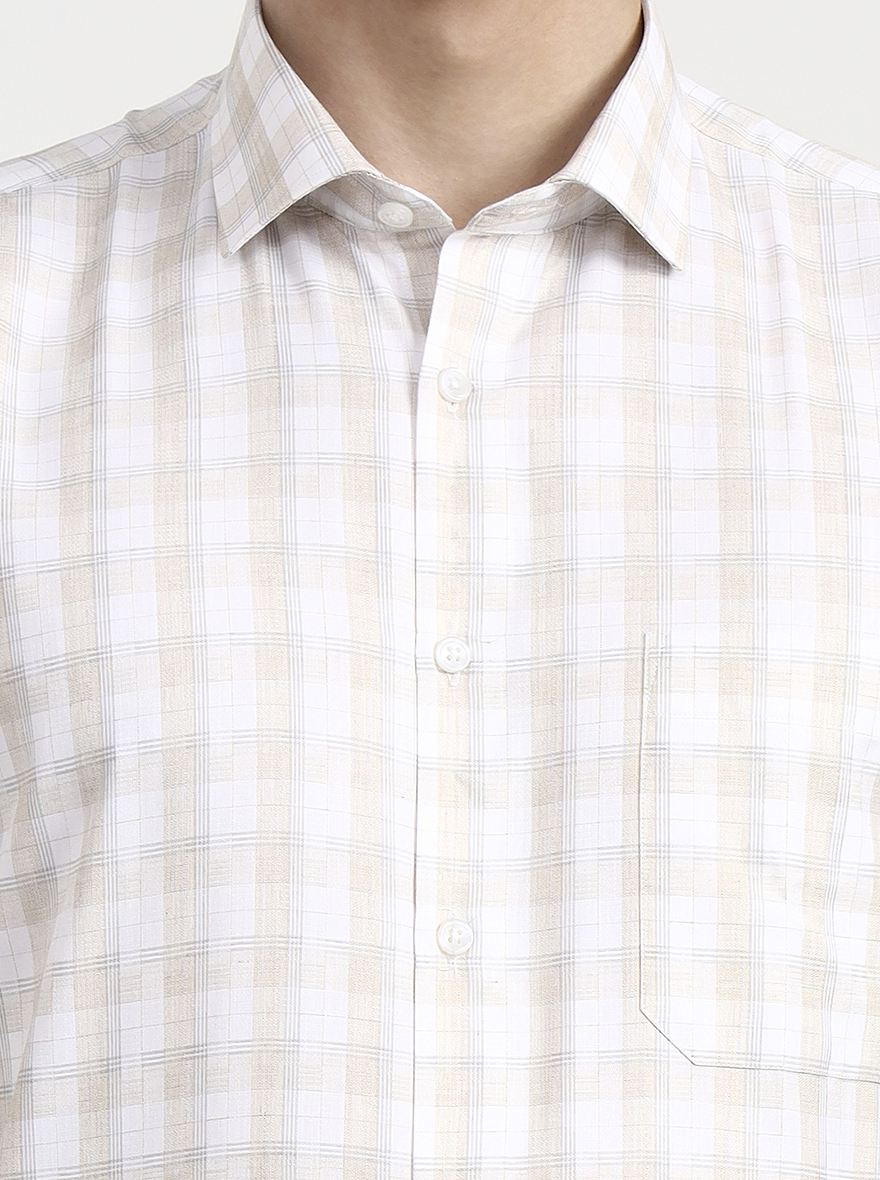 White & Cream Checked Regular Fit Formal Shirt | Greenfibre