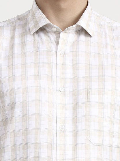 White & Cream Checked Regular Fit Formal Shirt | Greenfibre