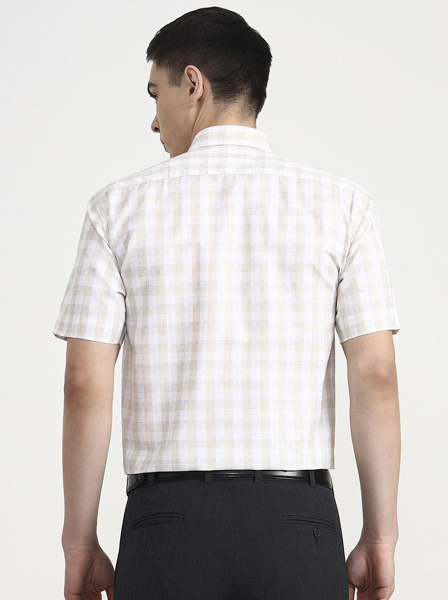 White & Cream Checked Regular Fit Formal Shirt | Greenfibre
